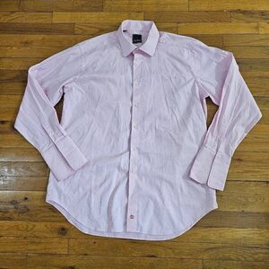 David Donahue Men's Pink Plaid Button Up Long Sleeve Shirt 17.5
